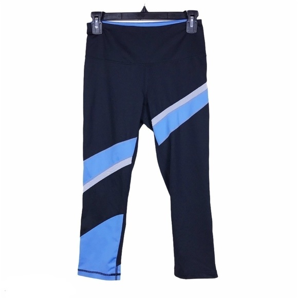 Z by Zella Black Blue Stripe Yoga Cropped Leggings - Picture 2 of 6